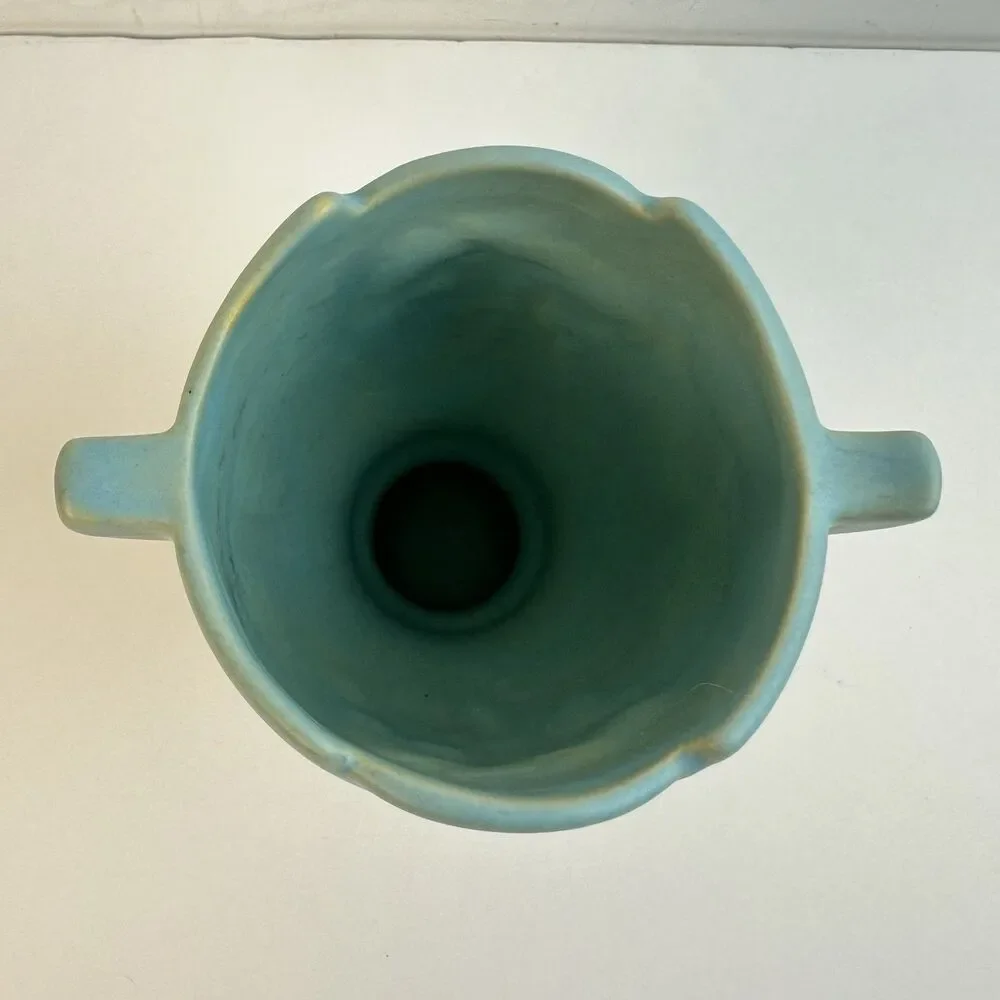 Vintage Roseville Pottery Aqua Blue Green Silhouette Vase With Oak Leaves 779-5